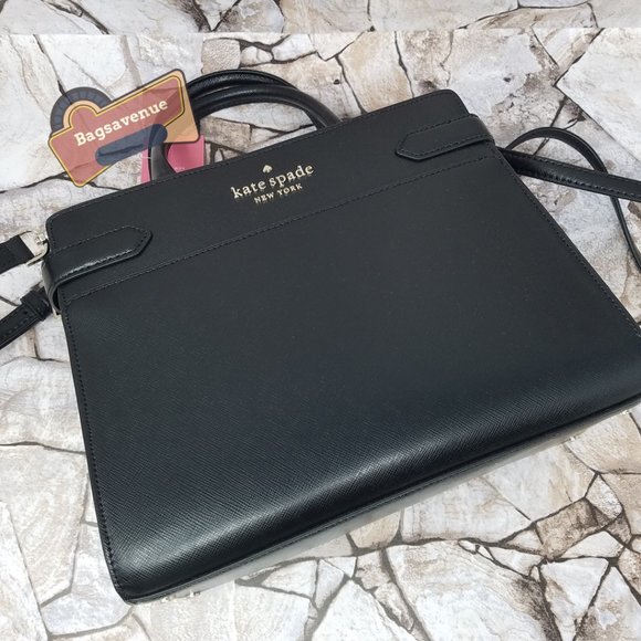 Staci Satchel Medium Size Crossbody Black Crosshatched Leather  Kate Spade - Picture 14 of 14